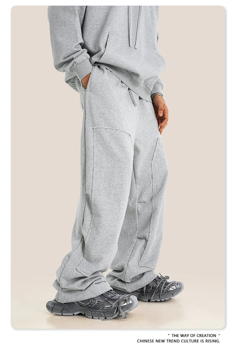 ZODF Fashion 2024 Winter Patches Fleece Straight Pants Retro Unisex Loose Washed 305gsm Warm Soft Trousers Brand Bottoms HY0872