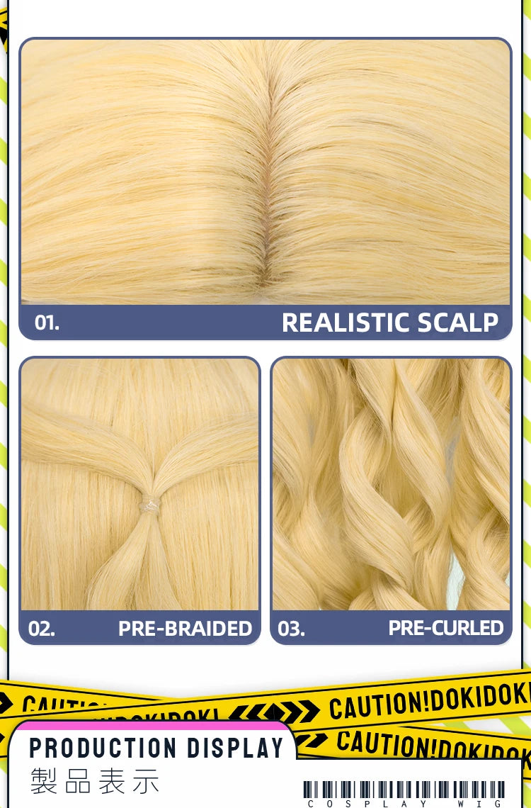 Women Princess Wig Anime DokiDoki Women Long 80cm Golden Curls Hair Christmas Princess Cosplay High Heat Resistant Free Cap Wig
