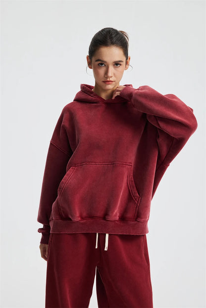 ZODF Retro 2025 Winter Man Washed Boxy Fleece Hoodies Unisex 370gsm Loose Hooded Pullovers Sweatshirt Streetwears HY1129