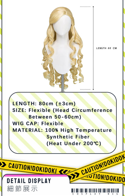 Women Princess Wig Anime DokiDoki Women Long 80cm Golden Curls Hair Christmas Princess Cosplay High Heat Resistant Free Cap Wig