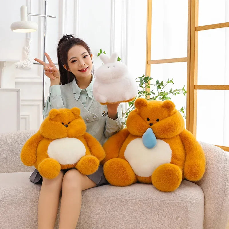 35-45cm Cute Muscle Bear Snot Bear Doll Sitting Posture Pull String Animals Stuffed Toy Soft 24CM Plush Bear Doll Kids Kawaii