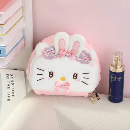 Kawaii Cinnamoroll Kuromi Hello Kitty My Melody Plush Bag Cosmetic Pouch Cartoon Anime Soft Makeup Bag for Daily Use & Travel