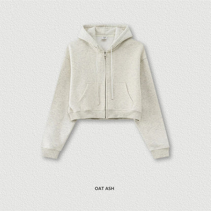 ZODF 2024 Winter Women Zipper Crop Hoodies Female Girls Solid 345gsm Warm Fleece Short Hooded Zip-Up Coat HY0911