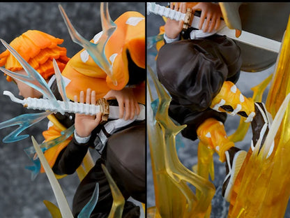 Demon Slayer Anime Agatsuma Zenitsu Figure Akaza Hakuji Figurine With Light Gk Statue Model Collection Room Decora Desk Toy Gift