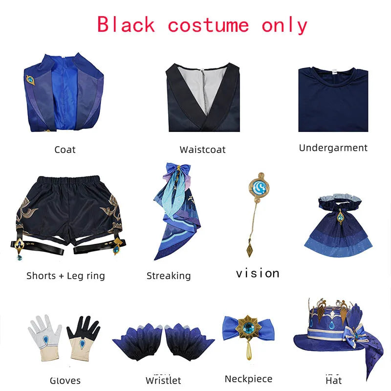 Genshin Impact Furina De Fontaine Cosplay Costume Set Cotton Polyester - Black costume only / L