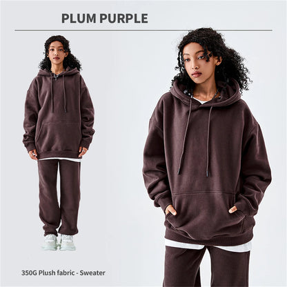ZODF Casual Winter Men 350gsm Fleece Hoodie Unisex Loose Warm Solid Hooded Sweatshirt Pullover 18 Colors HY0728 - Plum