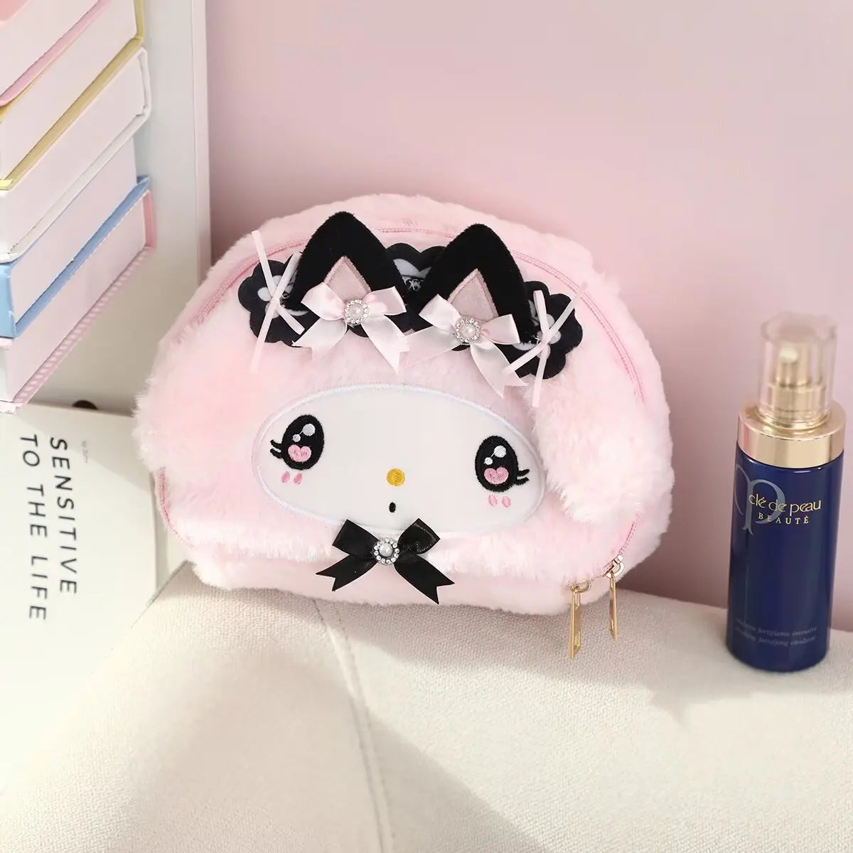 Kawaii Cinnamoroll Kuromi Hello Kitty My Melody Plush Bag Cosmetic Pouch Cartoon Anime Soft Makeup Bag for Daily Use & Travel