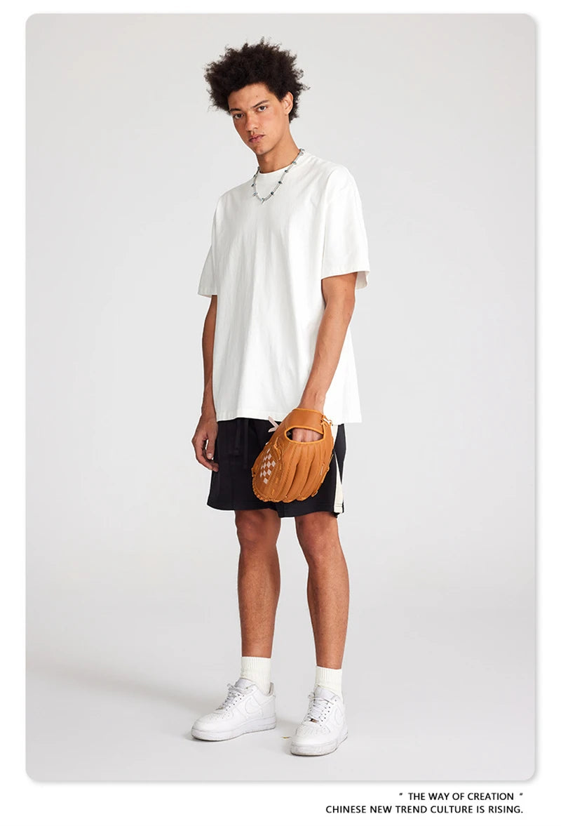 ZODF Trendy Summer 260gsm Cotton Oversized T Shirts For Men Unisex Male Kanye West High Street Solid Tees Brand Tops HY0122