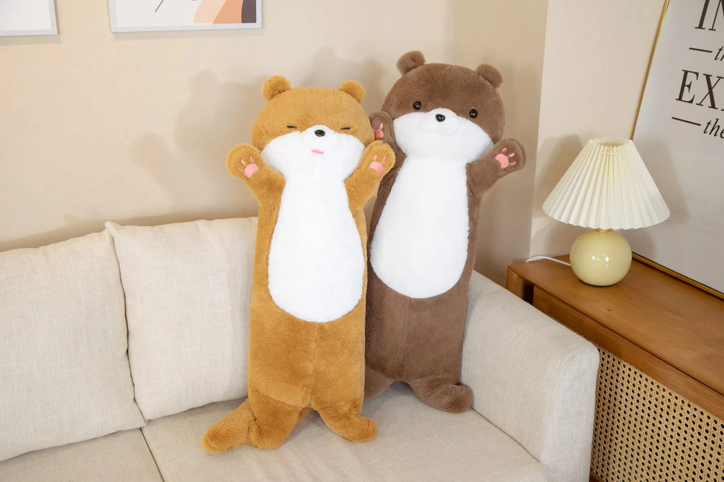 Super Soft Long Size Standing Otter Plushie Stuffed Hair Plush Lifelike Bear Aquatic Doll Toys Hug Throw Pillow Cushion Kids