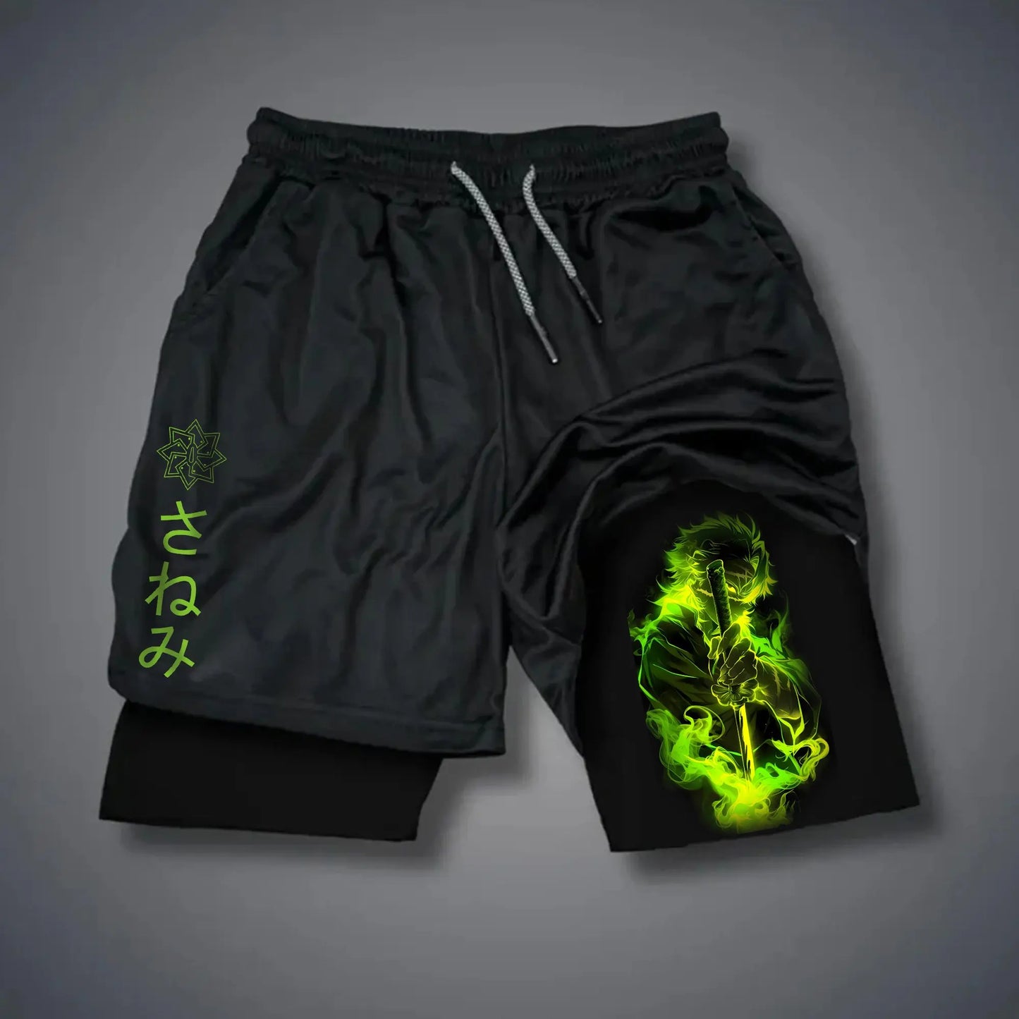 Demon Slayer Anime Men Gym Shorts Streetwear Summer Workout Sports Pants Sportswear Fitness Double-layer Quick Dry Beach Pants