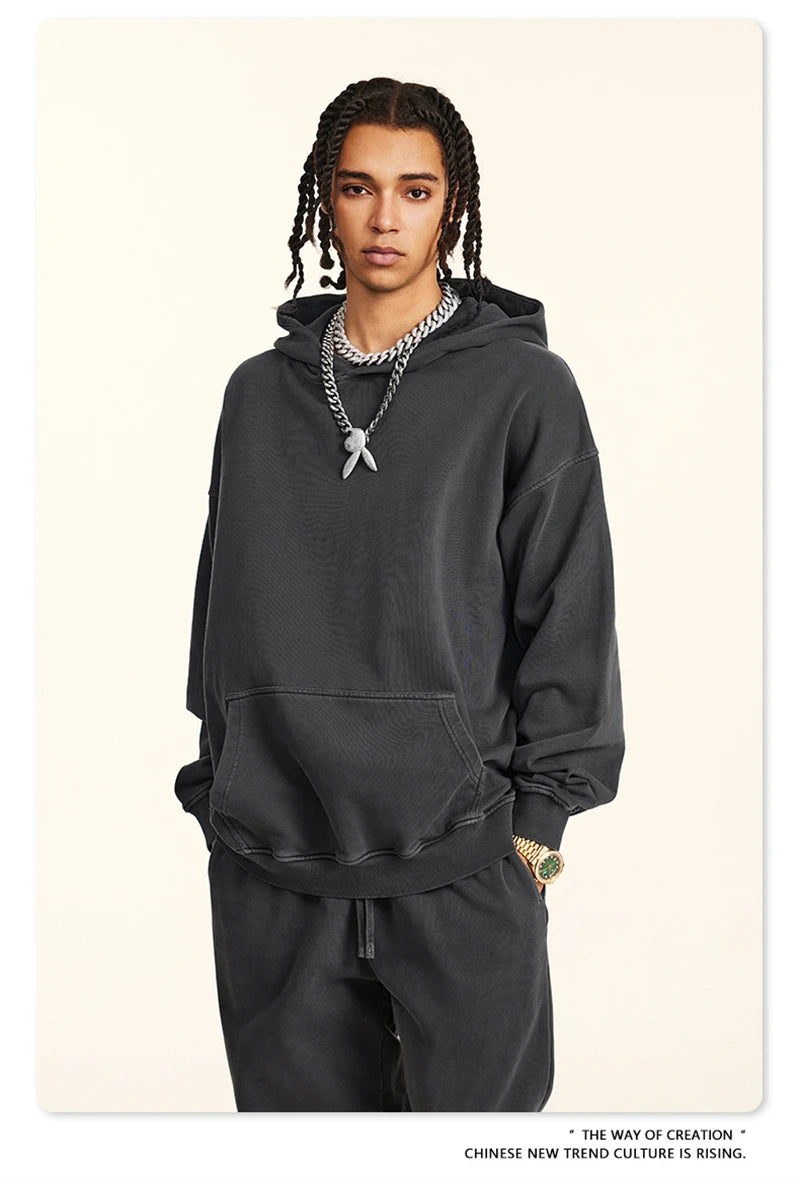 ZODF Retro Autumn Winter Washed Cotton Hoodies Unisex Loose 380gsm Knitted Sport Hooded Pullovers Brand Clothes HY0884