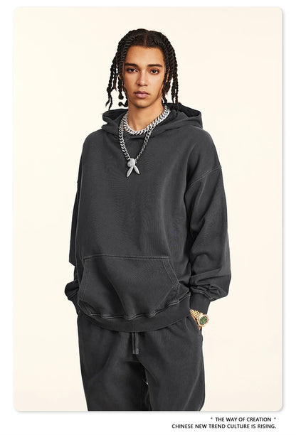 ZODF Retro Autumn Winter Washed Cotton Hoodies Unisex Loose 380gsm Knitted Sport Hooded Pullovers Brand Clothes HY0884