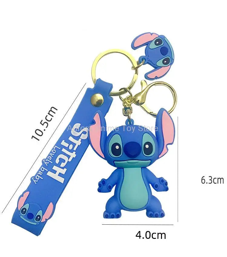 Cartoon Anime Disney Keychain Mickey Mouse Minnie Lilo & Stitch Cute Doll Keyring Ornament Key Chain Car Pendant Kids Toys Gift