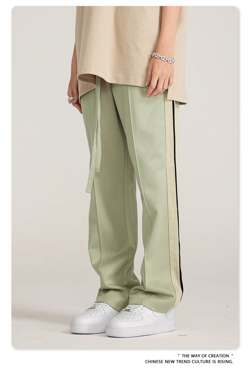 ZODF Spring Summer 275GSM Basic Side Webbing Trousers For Men Unisex American Retro Casual Sports Straight Pants HY0540