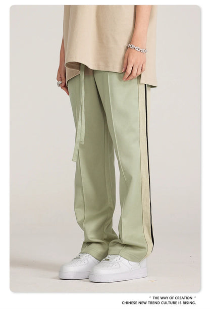 ZODF Spring Summer 275GSM Basic Side Webbing Trousers For Men Unisex American Retro Casual Sports Straight Pants HY0540