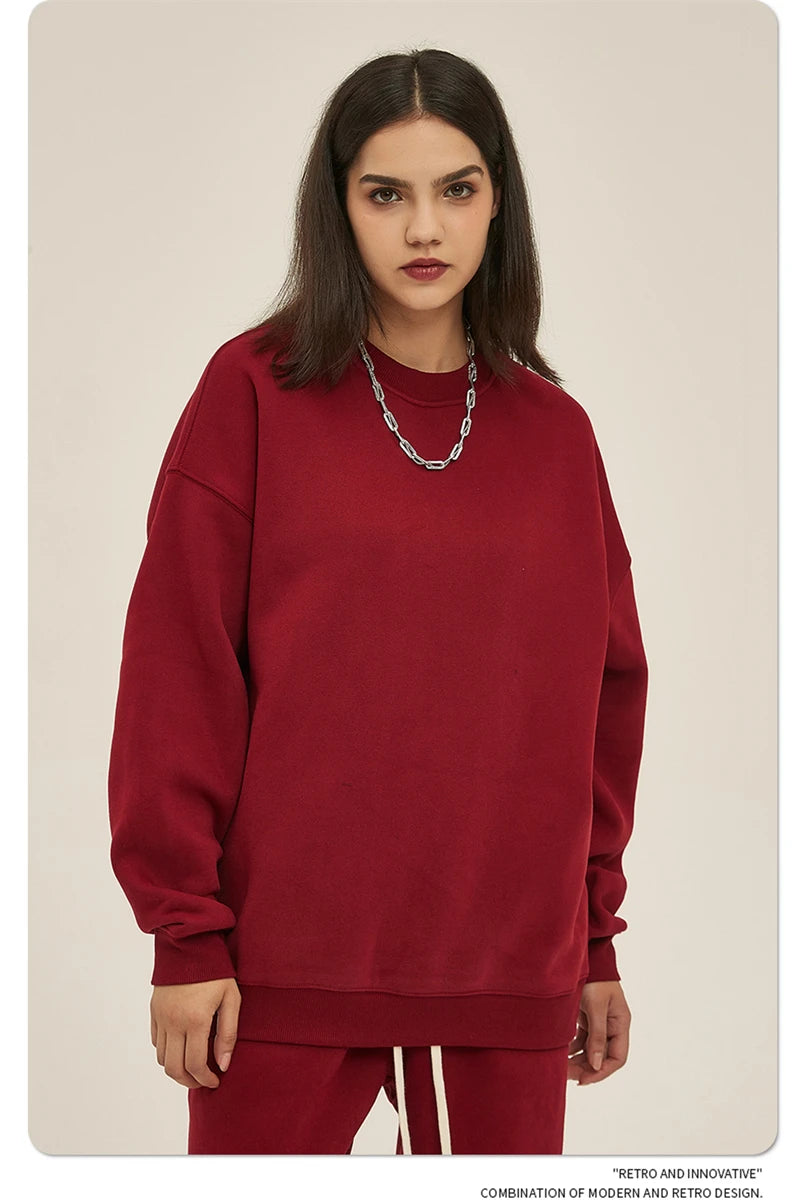 ZODF New 2025 Winter 350gsm Fleece Sweatshirts For Men Unisex Casual Loose Basic Solid O-Neck Thick Warm Pullovers HY0635