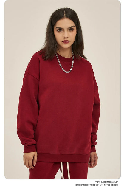 ZODF New 2025 Winter 350gsm Fleece Sweatshirts For Men Unisex Casual Loose Basic Solid O-Neck Thick Warm Pullovers HY0635