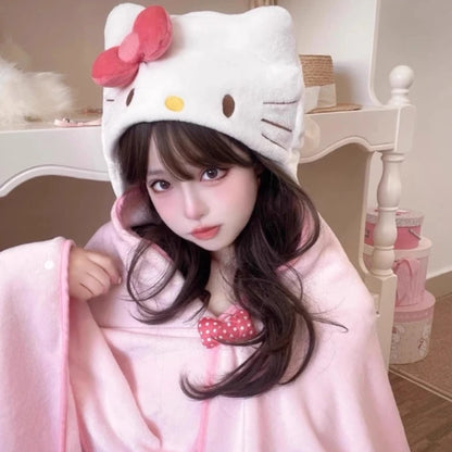 Kt Cat Air Conditioning Blanket Hooded Cute Cloak Student Dormitory Office Blanket Home Furnishings Outward Travel Products Gift
