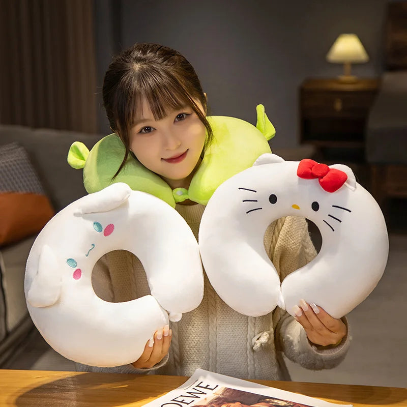 Kuromi My Melody Cinnamoroll Hello Kitty Pom Pom Purin Cute Soft Plush U-shaped Pillow Kawaii Plush Portable Pillow