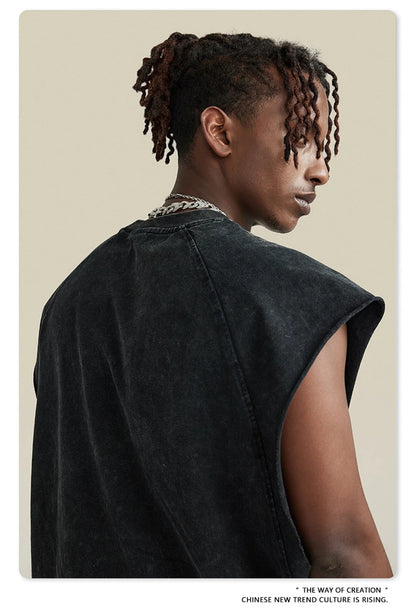 ZODF American Retro Men Washed Solid Tank Tops Women Unisex Loose Edge 275gsm Cotton Sleeveless Tees Brand Streetwears HY0503