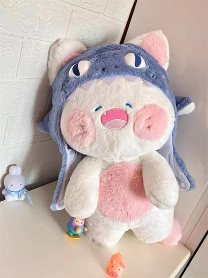 Cute Cosplay Shark Cat Plushie Sharks Hat Can be Removed Hooded Aniamls Kitten Plush Toy Doll For Girl Birthday Gift