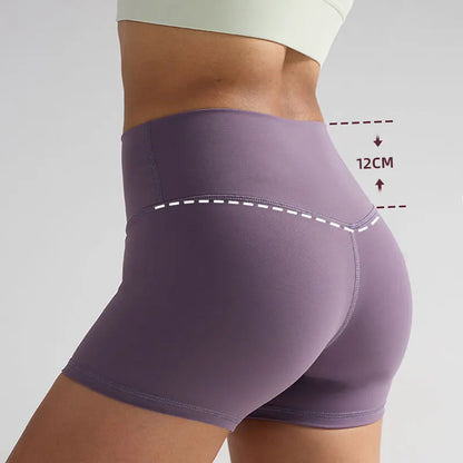 Solid Color Women’s High-Waisted Fitness Yoga Shorts – Quick Dry Breathable for Running & Cycling