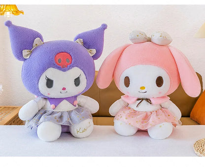 New White Gold Series Kuromi Plush Toy My Melody Sleeping Pillow Cute Stuffed Animal for Kids Birthday Christmas Gift for Girls