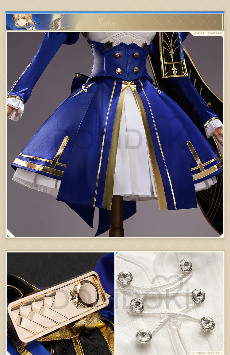 Saber Cosplay Costume Honkai: Star Rail x Fate DokiDoki-SR HSR Women Costume Dress Saber Cosplay Wig