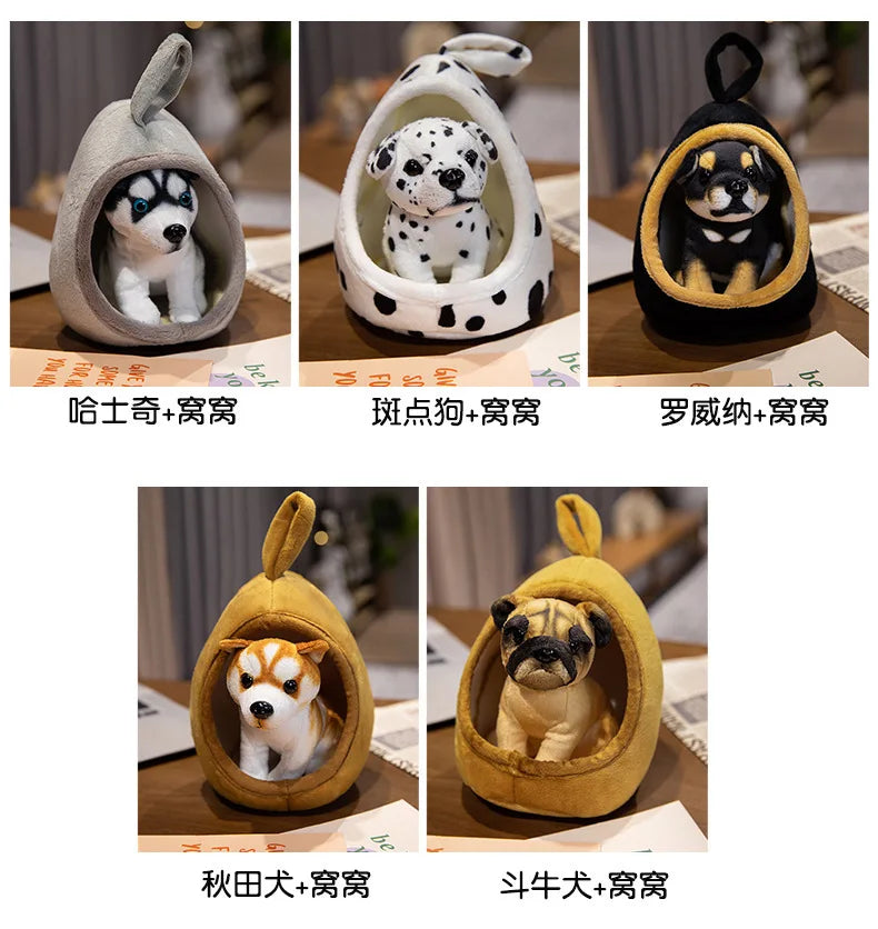 Cute Lifelike Husky & Akita Ultra-Soft Plush Stuffed Toys With A Tiny Cozy Dog Bed Cloth Dolls  Pet Lovers And Plush Collectors