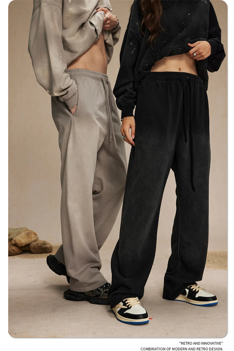 ZODF Retro Autumn Men's Washed Pants Retro Unisex Heavy Weight 450gsm Sports Knitted Straight Trouser Brand Clothes HY0916