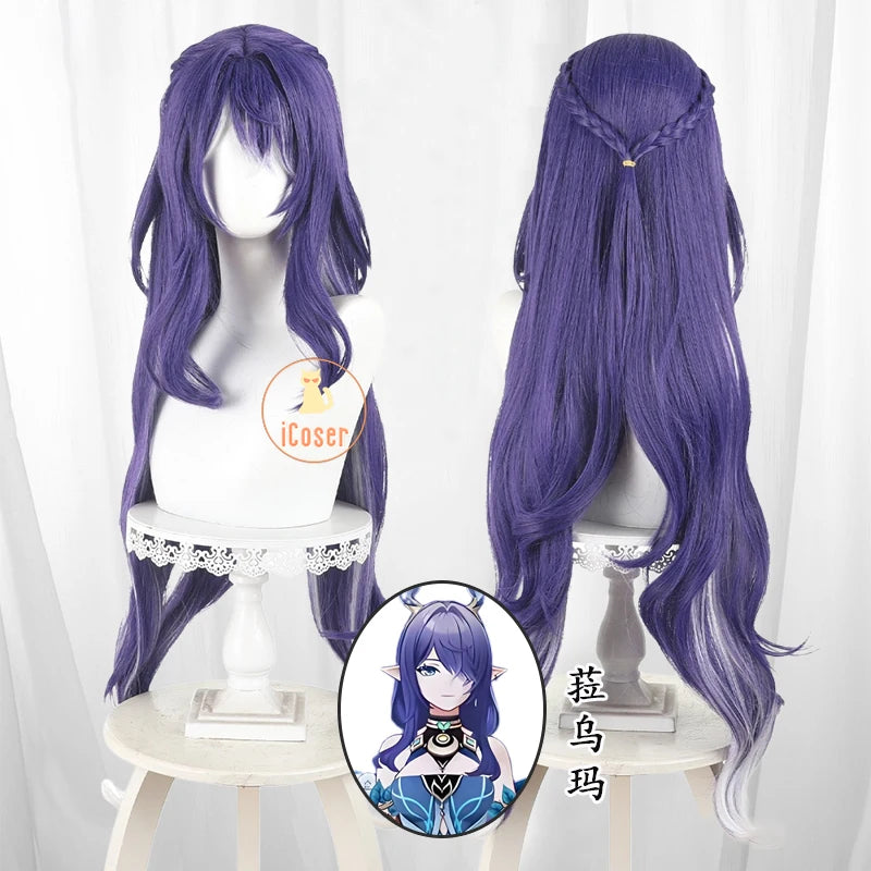 Genshin Impact Lauma Cosplay Costume Wig Dress Uniform Headwear Earrings Frostmoon Scions Halloween Party for Women Girls iCoser