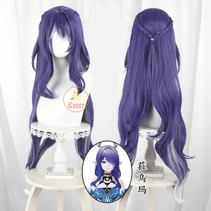 Genshin Impact Lauma Cosplay Costume Wig Dress Uniform Headwear Earrings Frostmoon Scions Halloween Party for Women Girls iCoser