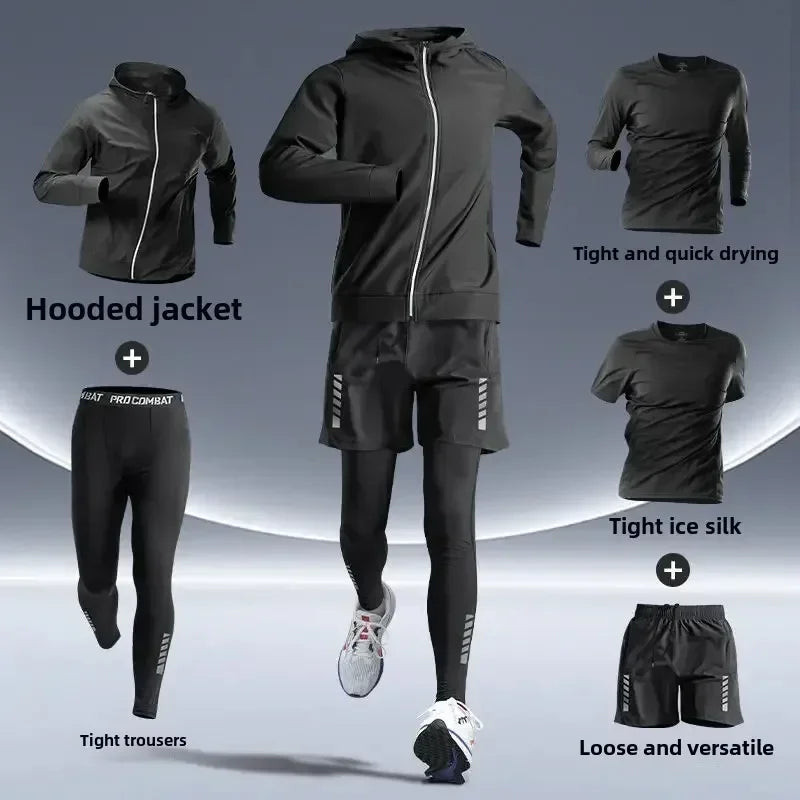 Men’s Fitness Running Set Tight-Fit Quick-Dry Sportswear for Autumn Night Runs Training and Cycling Gear - Orange / 3XL