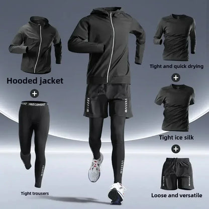 Men’s Fitness Running Set Tight-Fit Quick-Dry Sportswear for Autumn Night Runs Training and Cycling Gear - Orange / 3XL