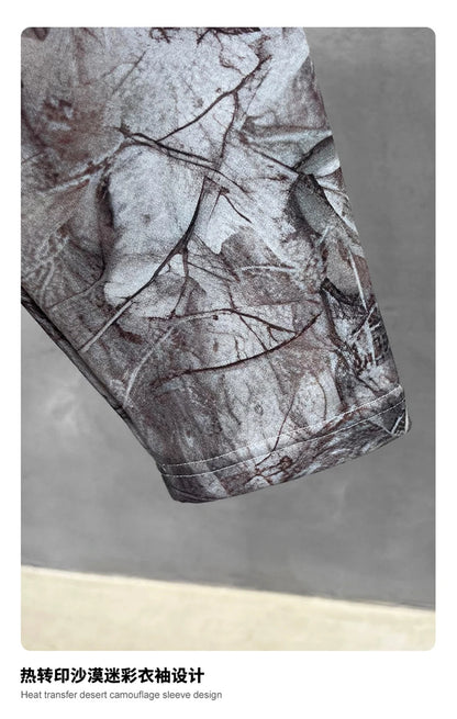 ZODF New Autumn Man Heat Transfer Printing T-Shirt Unisex Oversized 340gsm Fake 2-Piece Long Sleeve T Shirts Brand Tops HY1113