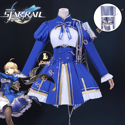 Honkai Star Rail Fate Saber Cosplay Costume Wig Dress Headwear Uniform Stocking Halloween Party for Women Girls Carnival iCoser