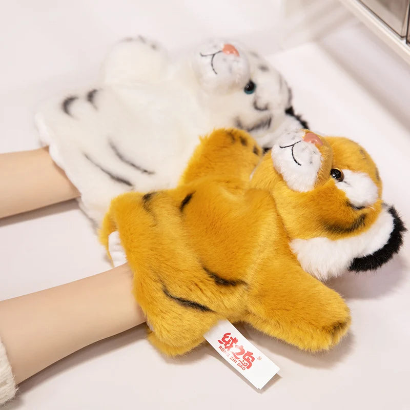 20-25cm Emulational Tiger Plushies Mother and Baby Tiger Plush Toy Panda Soft Bag Hand Puppet Children Girl Gift