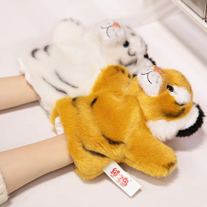 20-25cm Emulational Tiger Plushies Mother and Baby Tiger Plush Toy Panda Soft Bag Hand Puppet Children Girl Gift