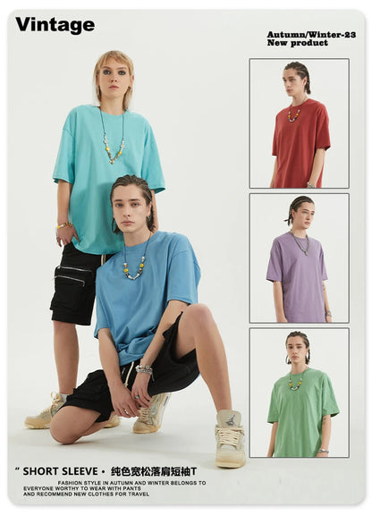 ZODF Trendy 2025 Men Basic Solid Cotton T-Shirts Unisex Male 190gsm Summer Loose Comfortable Soft Tees Shirt Streetwears HY0040