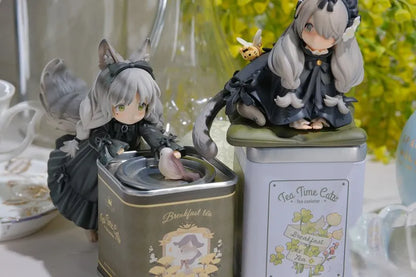 12cm Tea Party Cat Anime Figure Q Version Kawaii Tea Time Cats Tea Pot Cat Action Figure Collection Model Japanese Dolls Hobbies