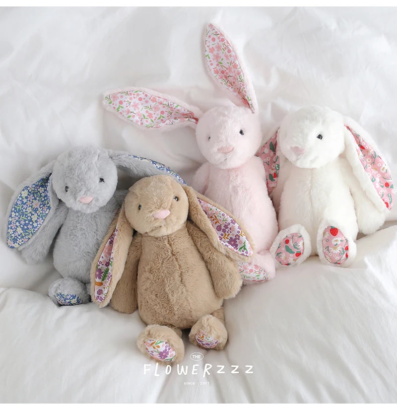 30cm Cartoon Floral Rabbit Plush Toy Pink White Bonnie Rabbit Stuffed Animal Doll Children's Room Decor Birthday Gift For Girl
