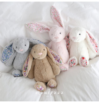 30cm Cartoon Floral Rabbit Plush Toy Pink White Bonnie Rabbit Stuffed Animal Doll Children's Room Decor Birthday Gift For Girl