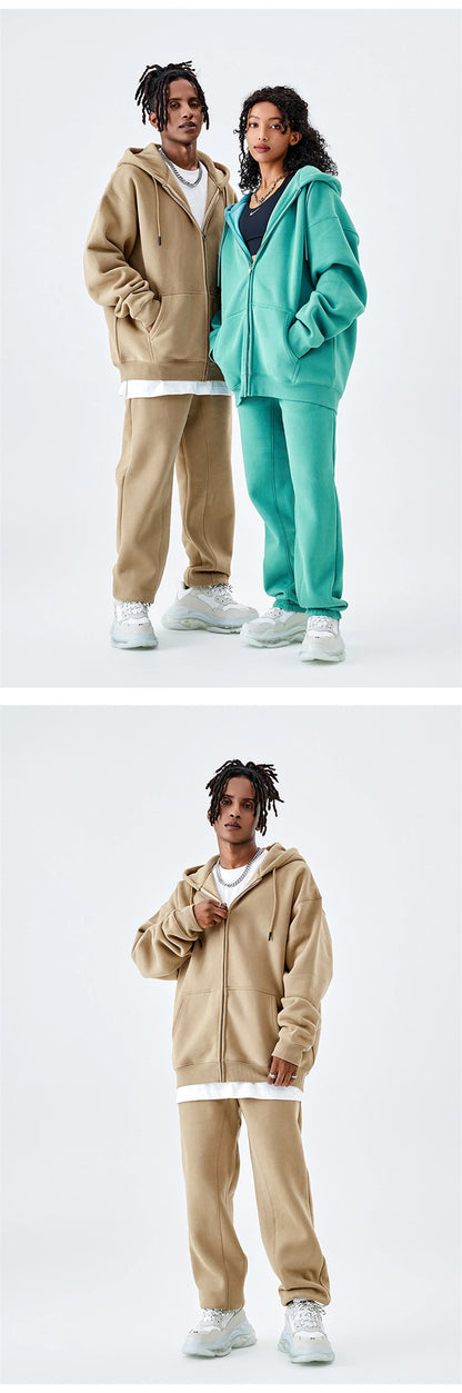 ZODF Basic Winter Men Fleece Zipper Hoodies Unisex Casual Loose 350gsm Warm Solid Hooded Sweatshirts Coats 18 Colors HY0726