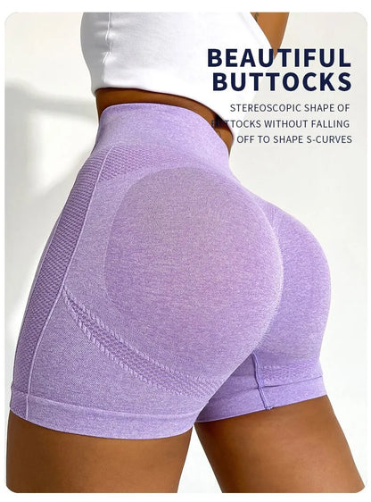 Women Seamless Yoga Shorts Tummy Control Push Up Quick Dry Fitness Gym Cycling Sportwear