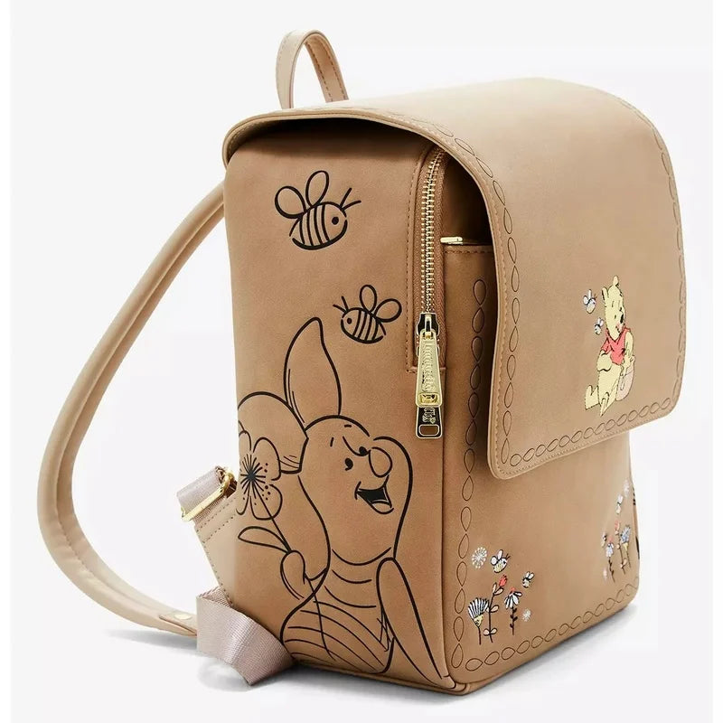New Cute Loungefly Disney Winnie The Pooh Flower Brown Cartoon Mini Backpack Red Mickey Mouse Backpack Cute Cartoon Bag Gifts