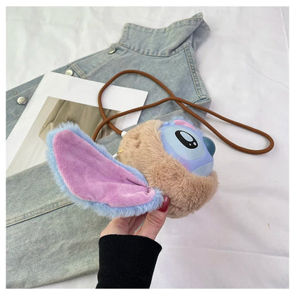 New Disney Stitch Cartoon Plush Backpack Cute Winter Gift For Girls Stuffed Animal Toy Plushie Bag Kids Carry-On Satchel