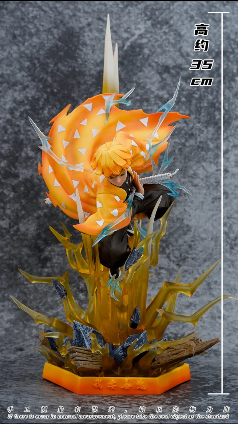 Demon Slayer Anime Agatsuma Zenitsu Figure Akaza Hakuji Figurine With Light Gk Statue Model Collection Room Decora Desk Toy Gift