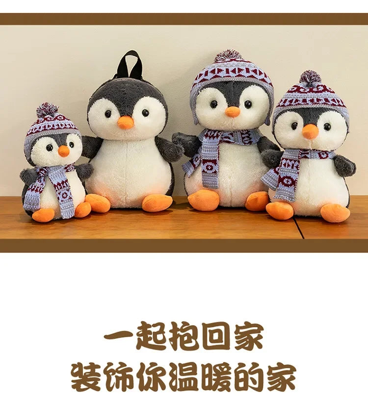 20-35cm Cute Penguin Wear Hat & Scarf Plush Toys Stuffed Animal Penguin Backpack Bags for Kids School Birthday Gift Xmas Decor
