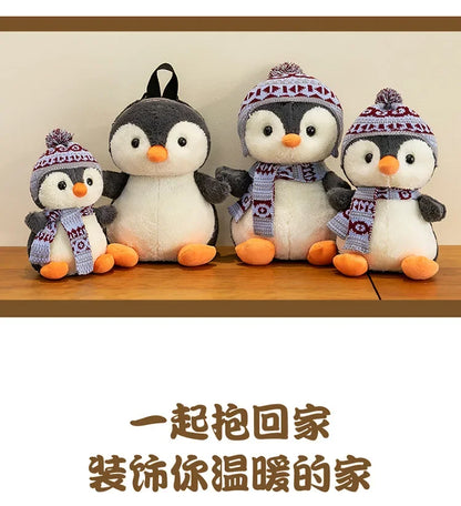 20-35cm Cute Penguin Wear Hat & Scarf Plush Toys Stuffed Animal Penguin Backpack Bags for Kids School Birthday Gift Xmas Decor