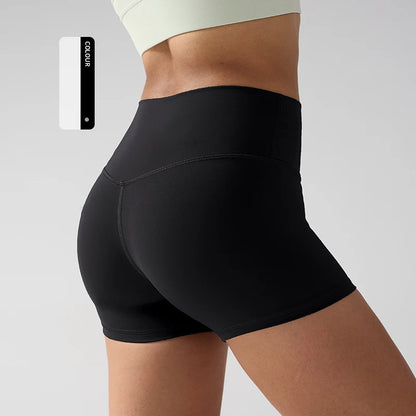 Solid Color Women’s High-Waisted Fitness Yoga Shorts – Quick Dry Breathable for Running & Cycling - Black / L